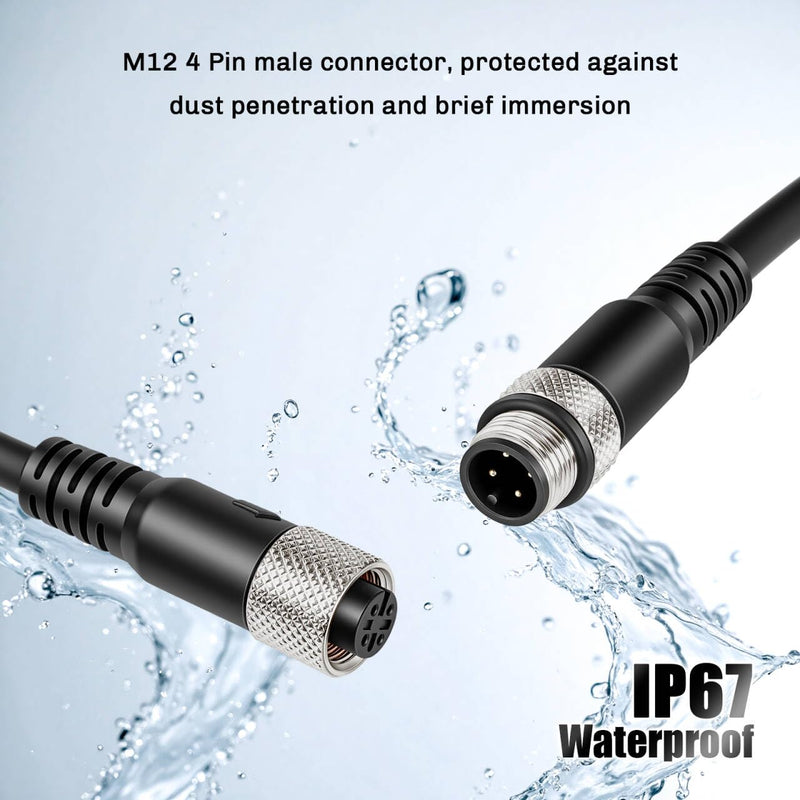 Industrial M12 4 Pin Male to Female Sensor Cable M12 A Code Straight Aviation Connector Molding Electrical Cable Profibus Cable, 5M, Black