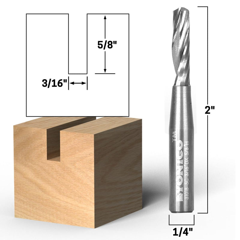 YONICO Solid Carbide Single Flute Upcut End Mill Router Bits CNC Spiral O Flute 3/16-Inch Diameter 1/4-Inch Shank 31018-SC