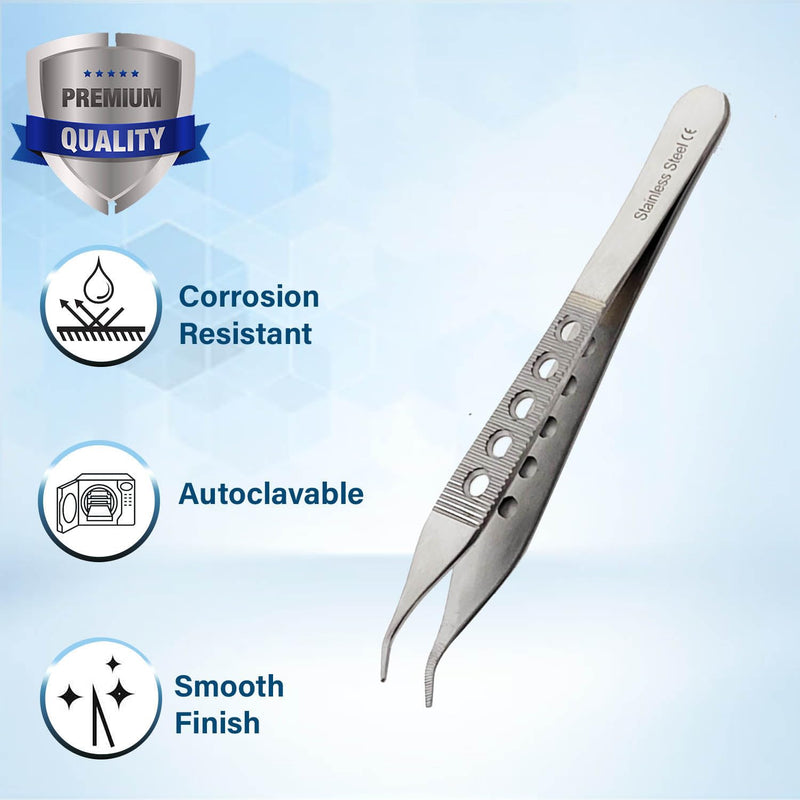 Premium Quality Adson Dressing Serrated Forceps 4.75", Curved, Fenestrated Grip, Stainless Steel