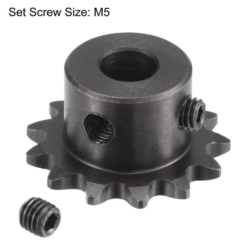 uxcell 13 Tooth Roller Sprocket B Type, #25 Chain, Single Strand 1/4" Pitch, 8mm Bore Black Oxide C45 Carbon Steel with Set Screws for ISO 04C