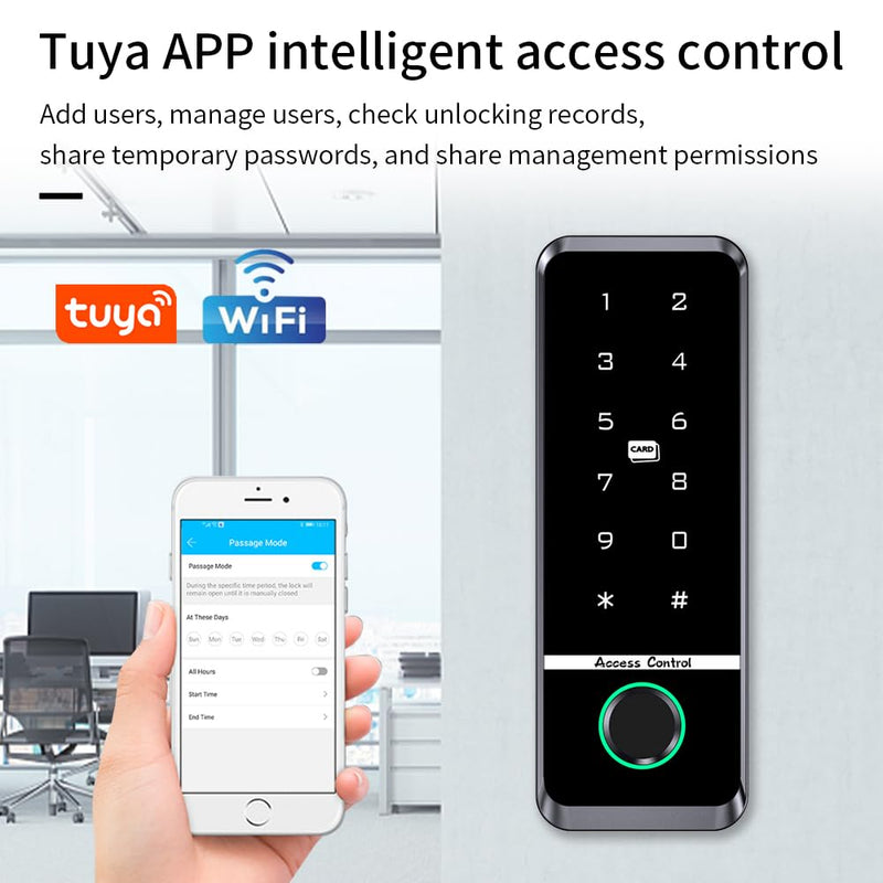 WiFi Access Control Keyboard Fingerprint Door Lock 125Khz EM+13.56Mhz MF RFID Card Reader Controler Keypad Intercom System,Smart Lock Electronic System Tuya App Control Waterproof IP67