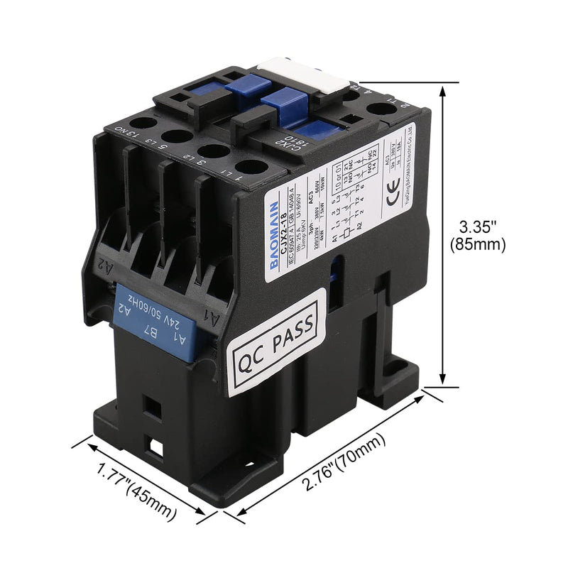 Baomain 3-Pole AC Contactor CJX2-1810 – 24VAC Coil, 3NO+1NO Auxiliary, 660V 3-Phase, DIN Rail Mount,for Motor Starters, Pumps, and Industrial Control Panels 1 AC 24V