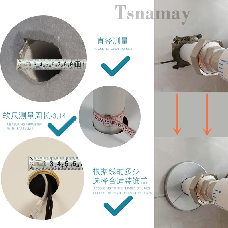 2 Pcs Wall Split Flange, ABS Round Self-Adhesive Escutcheon Plate Buckles Design for 2"/51mm,Silver Round 2"/51mm