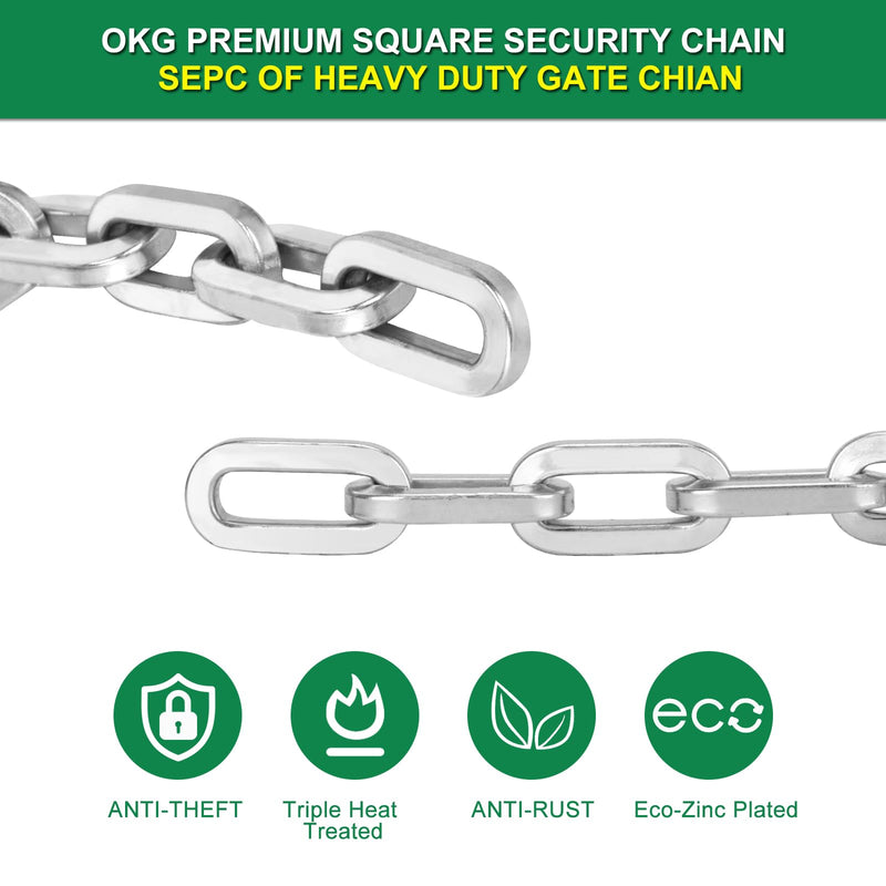 OKG Security Chain - 2ft x 1/4" Thick Outdoor Gate Chain, Cut Proof Chain Made of Hardened Alloy Steel Chain for Fences, Bicycles, Scooters, Pet Cages, Barn Door (Silver, No Lock)