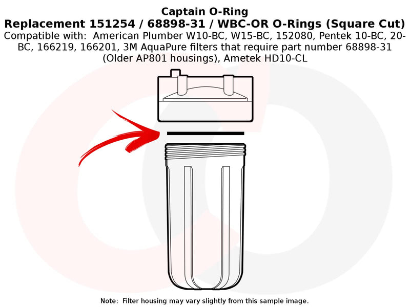 Captain O-Ring - Replacement 151254/68898-31 / OK8 / WBC-OR Square O-Ring for Pentek, 3M, Omnifilter, American Plumber (3 Pack)