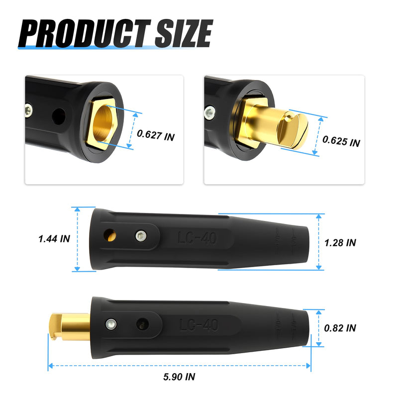 MEANLIN 2Sets LC-40 Welding Leads Quick Connector,Welding Cable Connectors,1/0 and 2/0(50-70mm²) Cable Size Capacity,350 Amp Max Rating,Male & Female Welding Connectors for Welding Machine Accessories