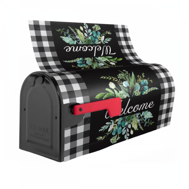 Kawani Wreath Buffalo Plaid Mailbox Covers Black White Plaid and Leaves Mailbox Cover Magnetic Welcome Mail Box Covers Garden Outdoor Decor Standard Size 21 x 18 Inchs 21x18 in Wreath Plaid