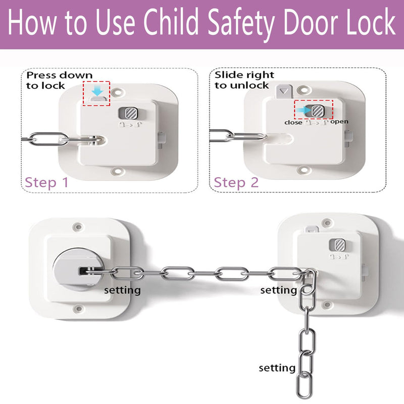 Child Proof Door Lock with Adjustable Strap, Cat Door Latch 3M Adhesive Safety Locks for Baby, Dementia & Pets, No Tools Needed 2 Pack