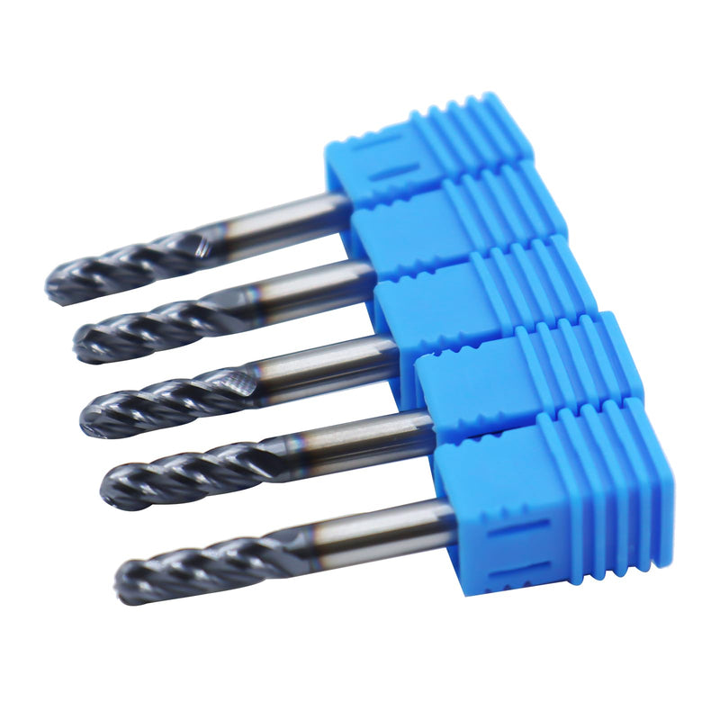5pcs 3/16in Ball Nose Solid Carbide End Mills,4 Flute, 30 Degree Helix Bits Tool for Medium Hardness Steel, Brass, Iron 5