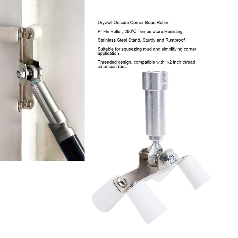 GOWENIC Drywall Outside Corner Bead Roller, Efficient Mud Squeezing, Threaded Connection, with Coarse Threaded Rod Adapter, for One Half Inch Threaded Extension Pole