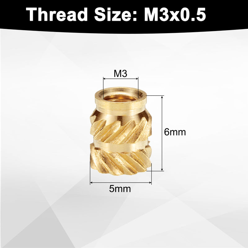 uxcell 50pcs M3 Threaded Inserts Brass Heat Set Insert M3x6mm, OD 5mm Knurled Insert Nuts, 3D Printing Brass Nuts Female Threaded Inserts Nuts M3x6x5mm(ID*Lenth*OD) 50