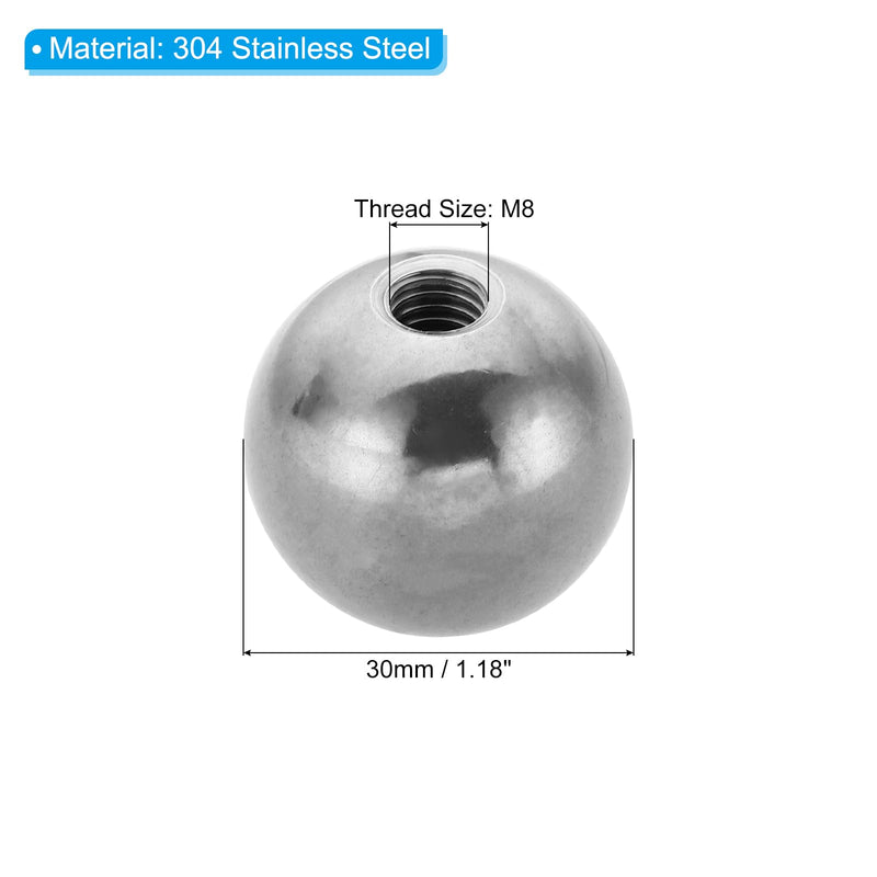PATIKIL M8x30mm Ball Nuts Knob, 1 Pcs Female Thread 304 Stainless Steel Round Blind Hole Screw Cap Cover for Lighting Machinery DIY Decoration, Silver