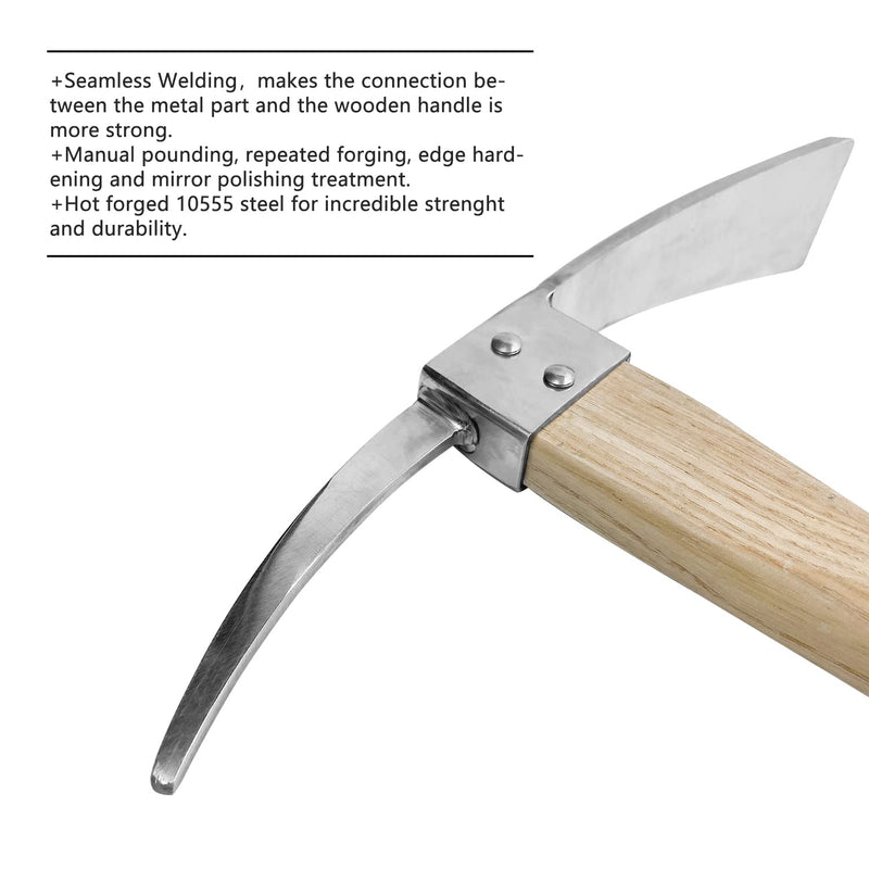 Berry&Bird Gardening Pick Axes, Stainless Steel Pickaxe Mattock Hoe with Wooden Handle, Heavy Duty Pick Axe Hand Tool for Transplanting Digging Planting Loosening Soil Camping or Prospecting Lenght:14.9inch