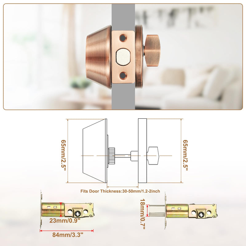 MECCANIXITY Keyed Alike Single Cylinder Deadbolt Door Lock Round Entry Front Door Handle Sets for Door Thickness 1.2-2 Inch (Red Bronze, Pack of 3) Red Bronze