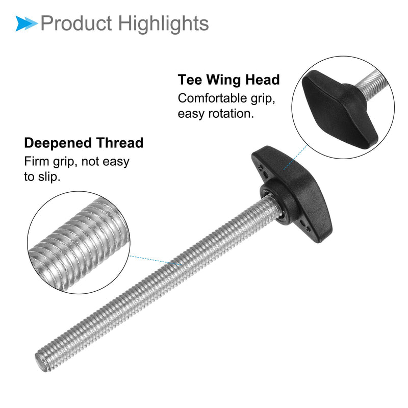 Tee Wing Knobs Thumb Screw, M8 x 80mm Male Thread, Plastic T Thumb Clamping Screw Threaded Stud Hand Knobs Grip, (Applications: for Machinery Lathes), 4-Pieces