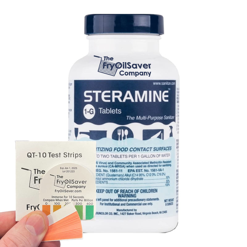 Steramine Quat Test Strips for Food Service, 30 x QT-10, Test Strips to Measure 0-400 ppm, for Testing Sanitizing Solutions Made with Steramine Quaternary Tablets, Hydrion QT-10E, 2 x Envelopes 32