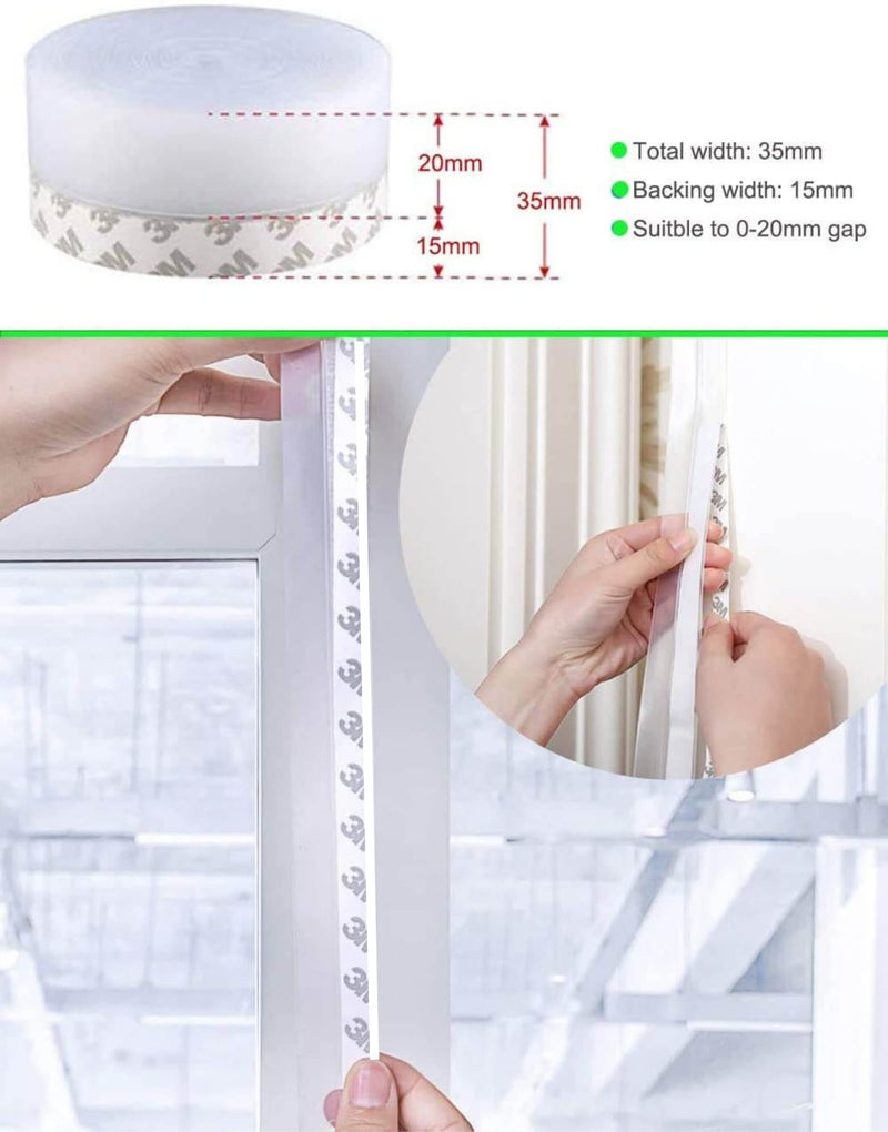 Updated Winter Weather Stripping Door Seal, Door Draft Stopper Silicone Seal Strip for House and Glass Shower Doors for Door & Windows Gaps of Collision and Side, Window Insulation for Winter 1.4 in Transparent