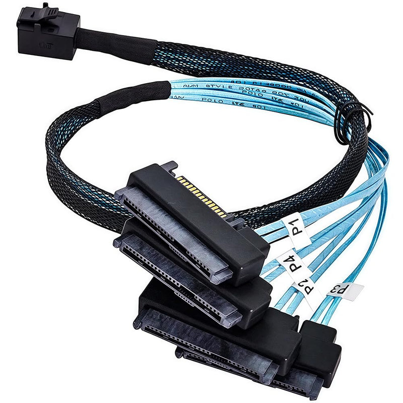 2PCS SFF-8643 to 4X SFF-8482 Mini SAS HD Breakout Cable 1.6ft/0.5m, 12Gbps SAS3, 29+15 Pin Power; Forward Cable for RAID/HBA to Four SAS HDD/SSD; Compatible with LSI 9300-8i, Broadcom 9400-8i 2PCS 1.6ft-8643 to 8482 4×SAS