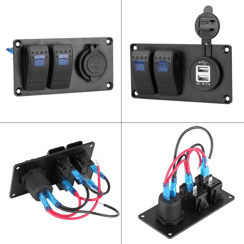 Marine Switch Panel, Dual USB Charging 3.1A 2 Gang RV Boat Switch 12V-24V Universal Voltage for Drivers Boaters RV Owners Marine Enthusiasts