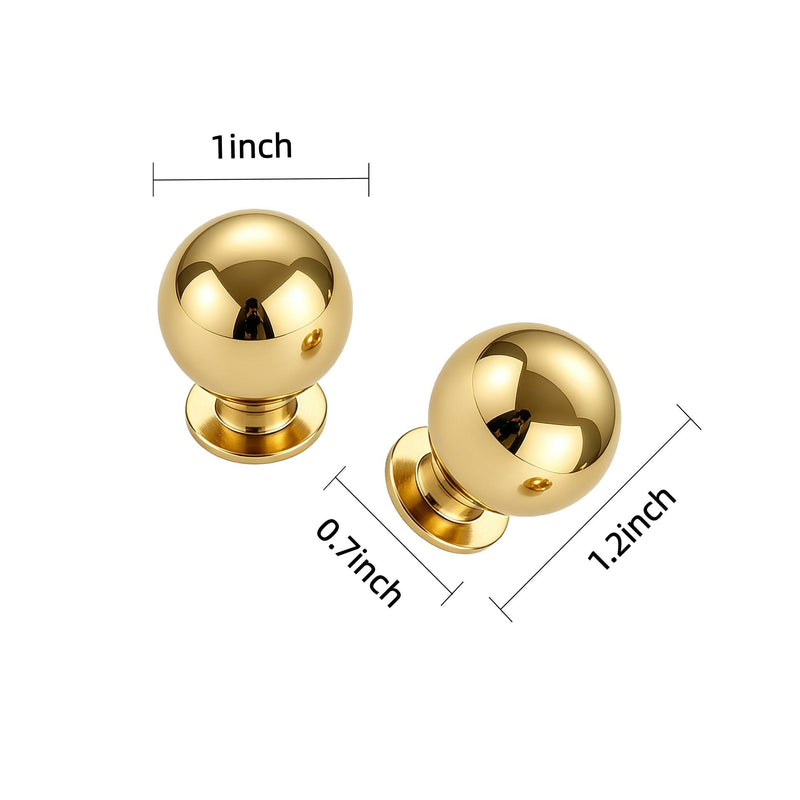 5 Pack 1 inch Unlacquered Brass Cabinet knobs, 100%-Solid-Brass knobs, Round Cabinet Pulls. Suitable for cabinets/Drawers/Closets. Retro Round Handles. 5