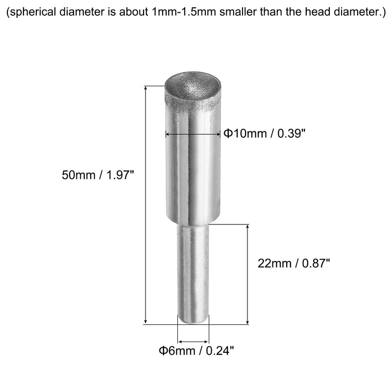 uxcell Diamond Grinding Mounted Point, 10mm 600 Fine Grits Spherical Concave Head Bead Coarse Grinding Bit for Jade Amber Stone Beeswax Glass
