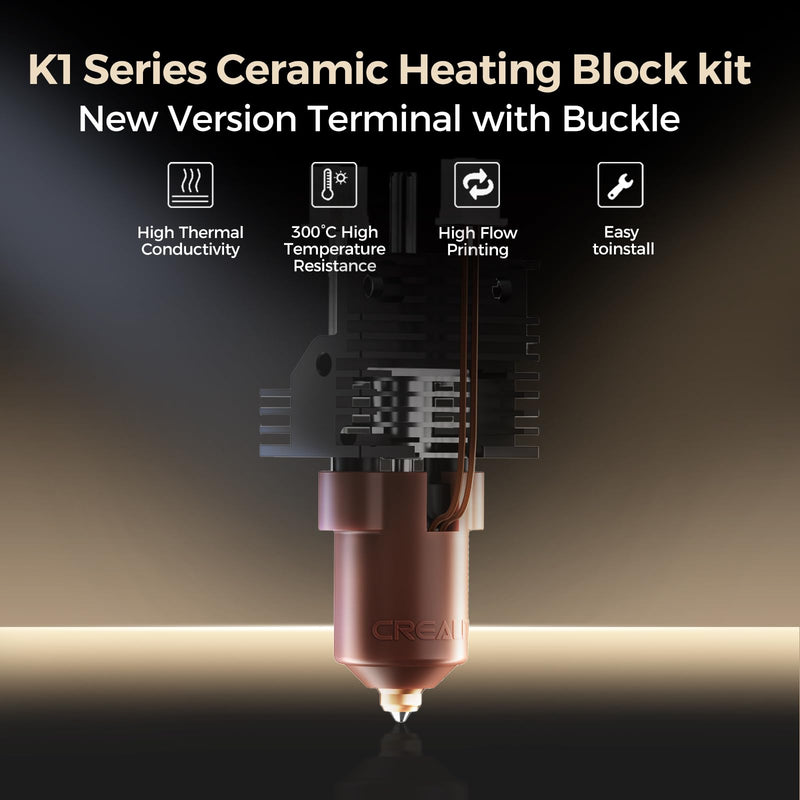 Creality Upgrade K1C/K1 Max/K1 Ceramic Heating Block Kit 3D Printer Accessories,Terminal with Buckle K1 Series Hotend Kit, Supports 300°C High Temperature and 600mm/s High-Speed Printing 60W Fast for K1/K1 Max/K1C/K1 SE