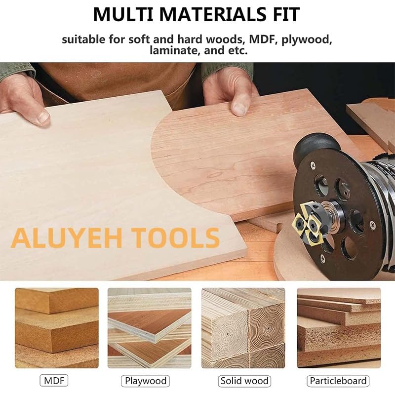 CNC Spoilboard Surfacing Router Bit（1/4" Shank, 2+2 Wing Design, 1-1/4" Cutting Diameter） TiN Coated Insert Carbide Slab Flattening Router Bit, Planing Bit Wood Planer Bit for Woodworking 1/4"shank,1-1/4"cutting diameter-Titanium Coated