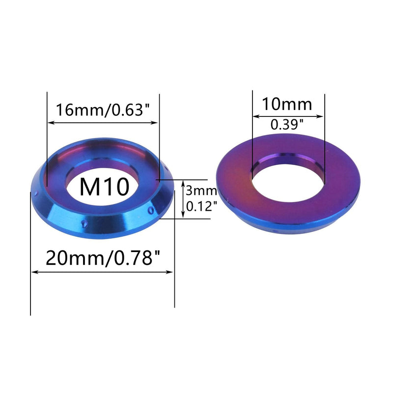 10Pcs Titanium Flange Washer M5 M6 M8 M10 Spacer Washer for Motorcycle Car (Burnt Blue, M10) Burnt Blue