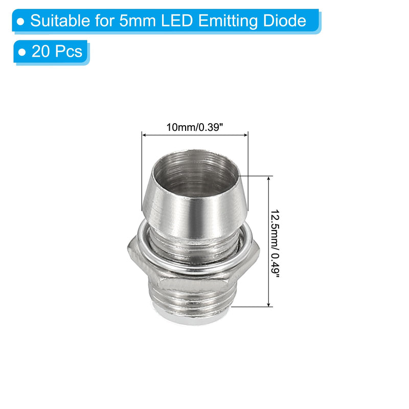 PATIKIL 5mm Emitting Diode Holder, 20 Pcs Aluminum LED Holder Clip Mounting Bracket Socket Cap for Lamp Bulb Bezel Mount Panel LED Display, Silver