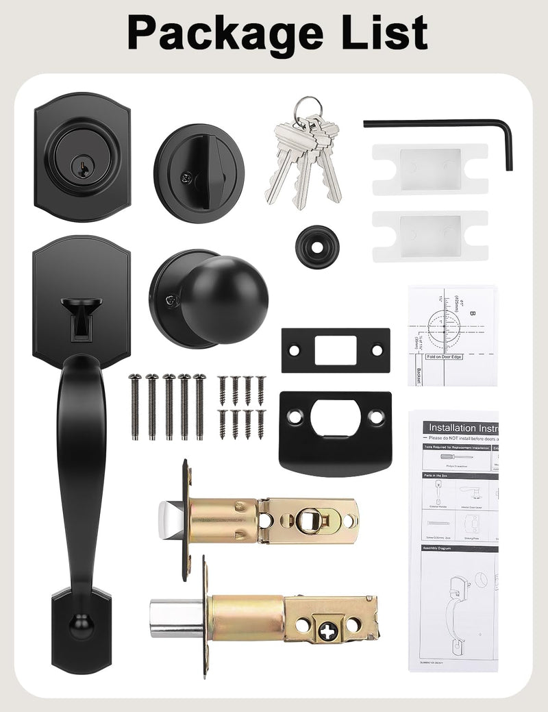 Camelot Trim Lower Half Entry Handleset and Deadbolt Set Matte Black, Upgated Entry Door Handle with Door Knob for Electronic Keypad, Black Front Door Lock Set 1 Pack Black-Deadbolt Set
