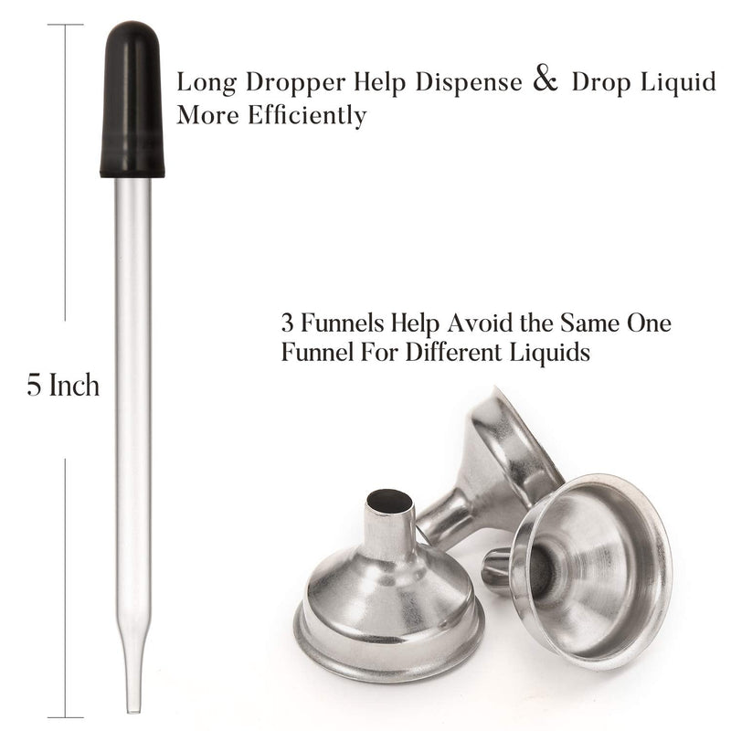 12 pcs, 1 oz Amber Dropper Bottles for Essential Oils w/ 3 Stainless Steel Funnels & 1 Long Glass Dropper - 30ml Glass Bottles with Eye Droppers - Liquids Tincture Bottles, Leak Proof Travel Bottles