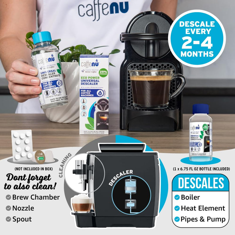 Universal Coffee Machine Descaling Solution. Coffee Machine Descaler Liquid 2 Uses. Descaler Kit. Part of your Barista Accessories Set. Compatible with Nespresso, Phillips, Lavazza, Verismo and More! 6.76 Fl Oz (Pack of 1)