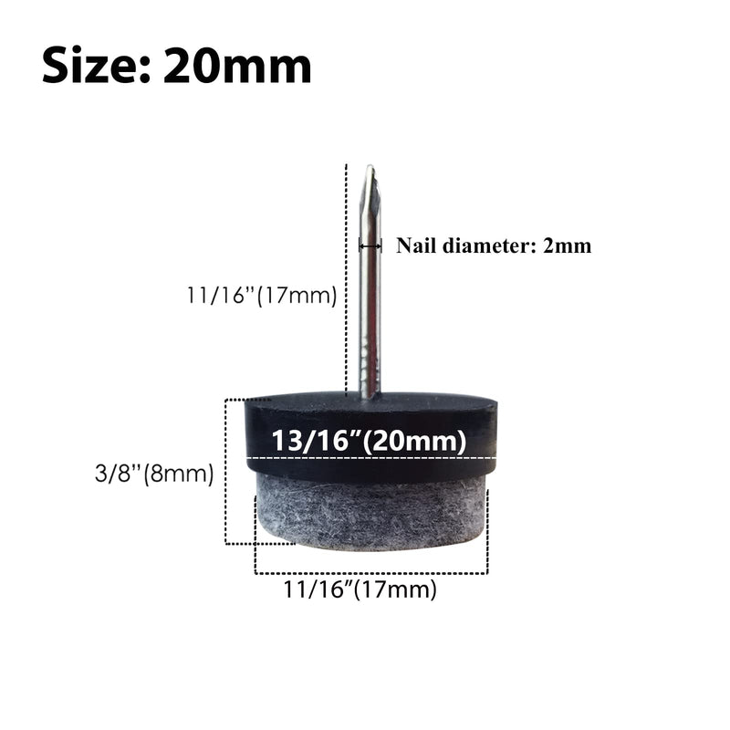 40pcs Round Heavy Duty Nail-on Felt Pad for Furniture Chair Table Leg Feet Floor Protectors Slide Smoothly (Black, Pad Diameter 20mm) Black 20mm (40 Pcs)