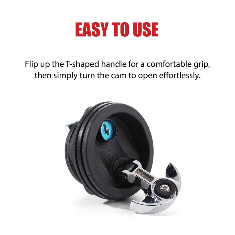 YSMITH Boat Latch T Handle for 2.5 Inch Holes Slam Lock for Marine 1 Pack | Heavy-Duty Cam Pull Lock for Hatch Deck Door Pull Storage Lid Compartment