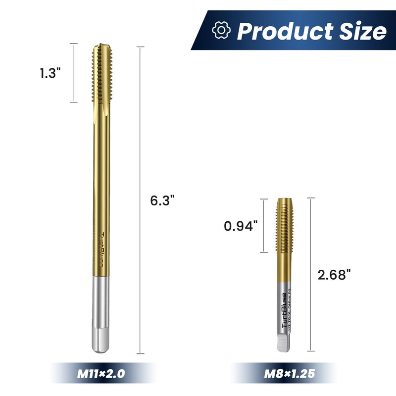 M11×2.0 4-Flute & M8×1.25 3-Flute Thread Tap Set – O2 Sensor & Spark Plug Thread Chaser,Thread Cleaning,High Precision M2 Steel with TIN Coating,Thread Clean Tap for Engine Bolts M11*2.0+M8*1.25