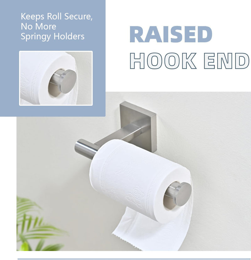 Toilet Paper Holder Wall Mount with 2 Towel Hooks, Brushed Nickel Bathroom Hardware Set, SUS304 Stainless Steel Toilet Paper Roll Holder and Robe Hook Set for Bathroom, RV, Kitchen