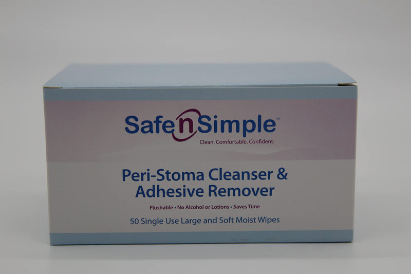 Safe n' Simple Adhesive Remover for Skin - 5"x7" 50 Wipes - Stoma Adhesive Remover Wipes - Alcohol Free Wipes for Sensitive Skin - No Sting Adhesive Remover Wipes 50 Count (Pack of 1) Alcohol-Free