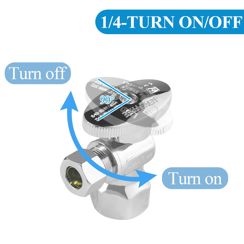 WiseWater Angle Stop Valve, 3/8" O.D Compression x 1/2" FNPT Toilet Shut Off Valve, Quarter Turn Chrome Plated Brass Fittings for Bathroom, Toilet, Kitchen (Pack of 5) 3/8" O.D X 1/2'' FNPT 5pack