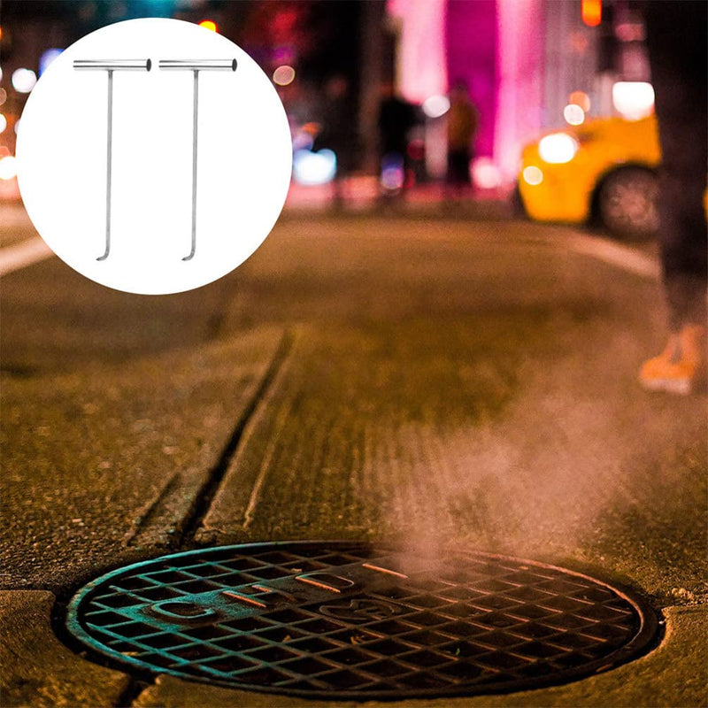 GANAZONO 2Pcs T-Hook Manhole Cover Lifter Pigtail Food Flipper Drain Cover Lifting Tool t Post Driver Rigid Sewer lid Hook Hooks for Keys Heavy-Duty Hook Puller Ceiling Stainless Steel 38X15.2CM - NewNest Australia