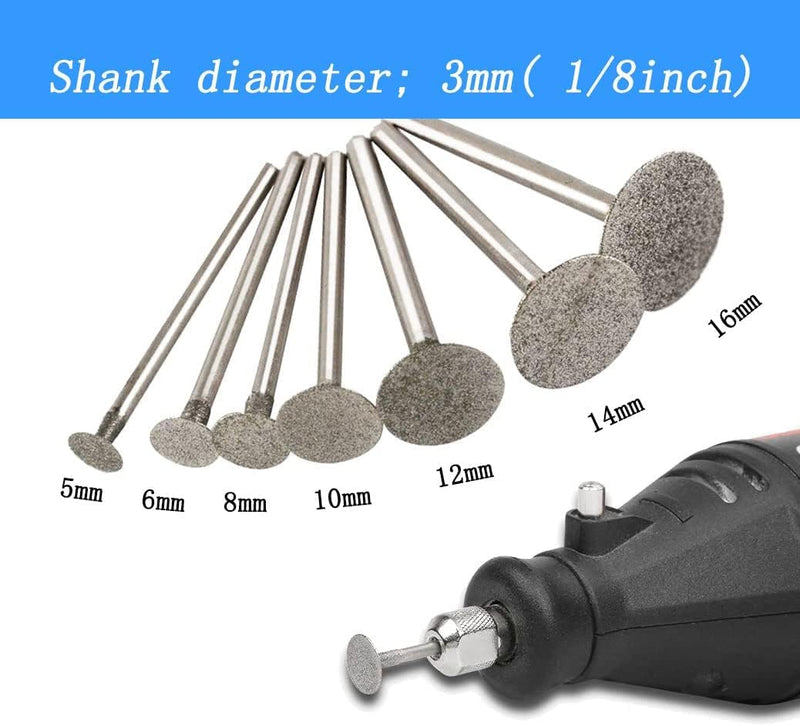 7 Pcs T Shape Diamond Cutting Burr, 1/8'' Shank Diamond Burs Stone Carving Sets For Dremel Rotary Tools