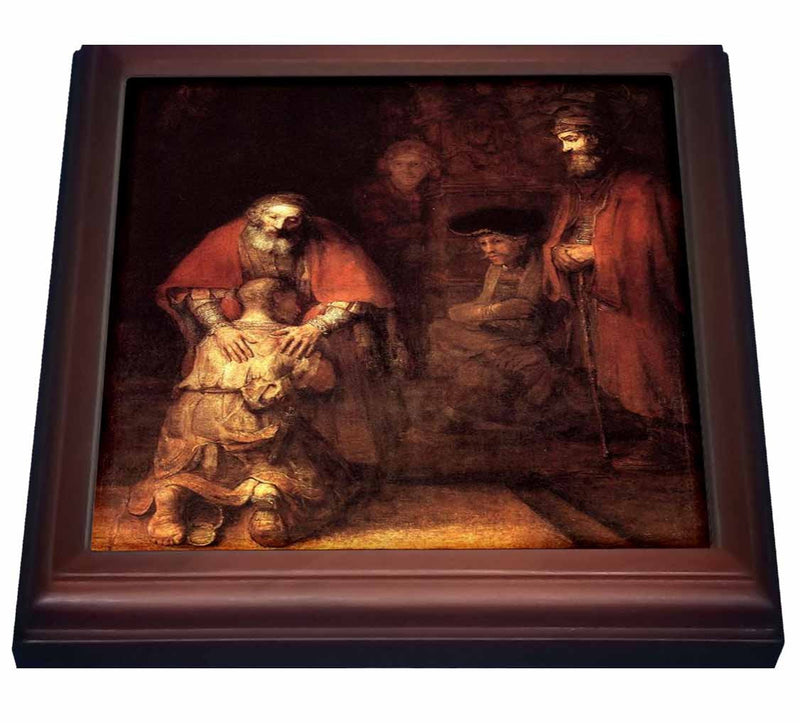 3dRose Print of Rembrandt Painting The Prodigal Son Trivet with Ceramic Tile, 8" x 8", Brown