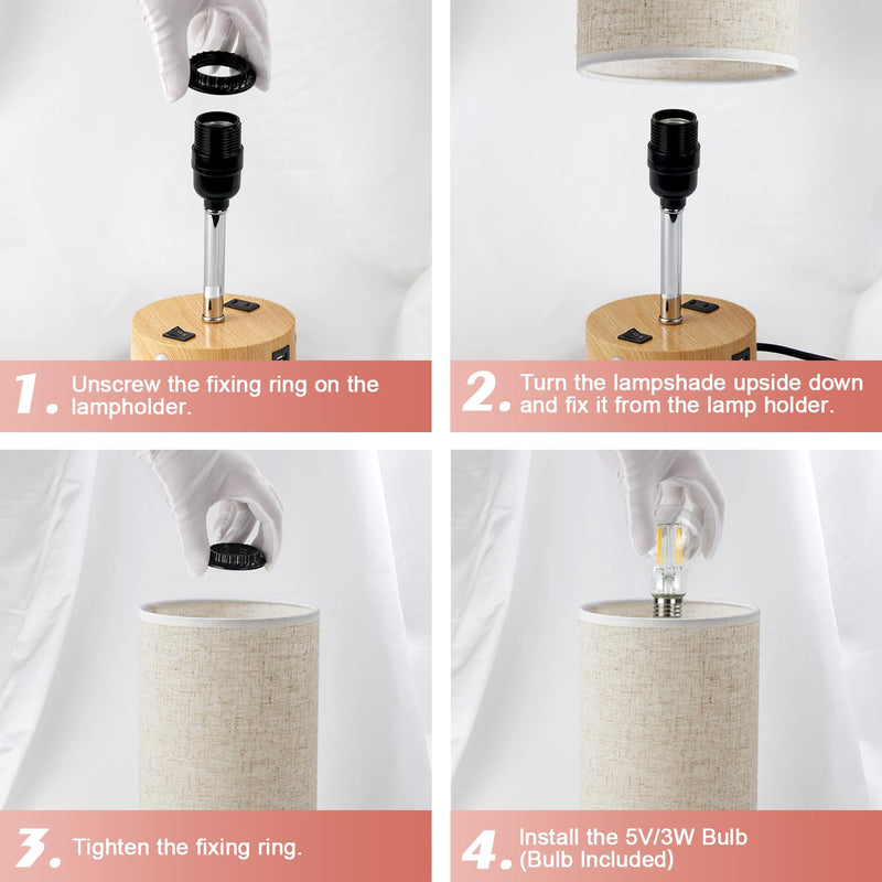 Table Lamp with Motion Sensor or Constant on Mode, USB Lamp Include One LED Bulb, Built in 1 USB Port & 1AC Outlet, Bedside Lamp Idea for Bedroom, Hallway, Bath Room Beige