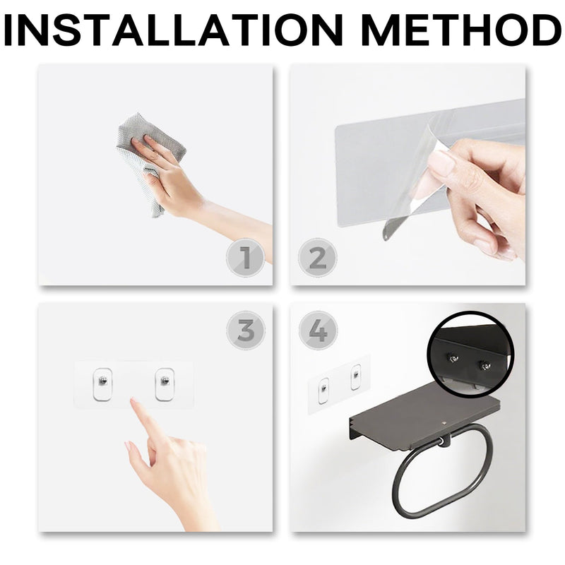 Towel Holder with Shelf, Carbon Steel Heavy Duty Wall Mounted Towel Rack Maijdoany for Bathroom Kitchen, Matte Black Hidden Hand Towel Hanger Ring with Storage Shelf