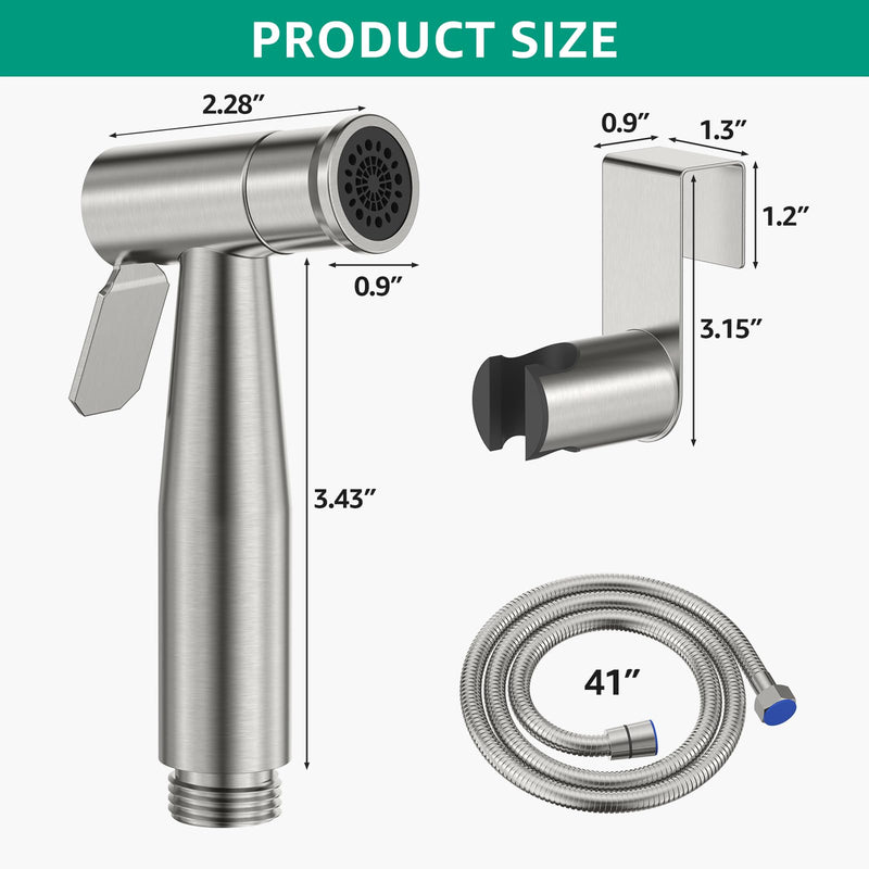 Handheld Bidet Sprayer for Toilet Brushed Nickel with Leakproof Hose,Stainless Steel Cloth Diaper Sprayer,Adjustable Water Pressure,Dual Mode Wall/Toilet Mount Jet Spray for Baby Feminine Senior Wash