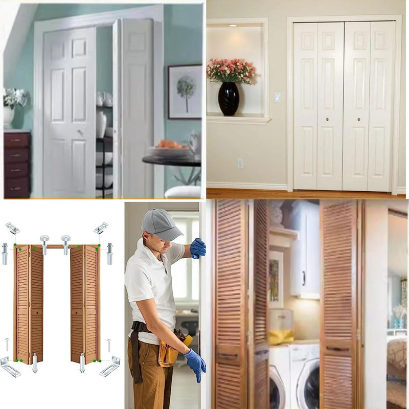1Set Bi-fold Door Hardware Repair Kit Sliding Door Hardware Includes Top and Bottom Brackets Top and Bottom Pivots and Guide Wheels Door Repair Kit for 1 "to 1-3/8" Thick Doors (Silver) Silver
