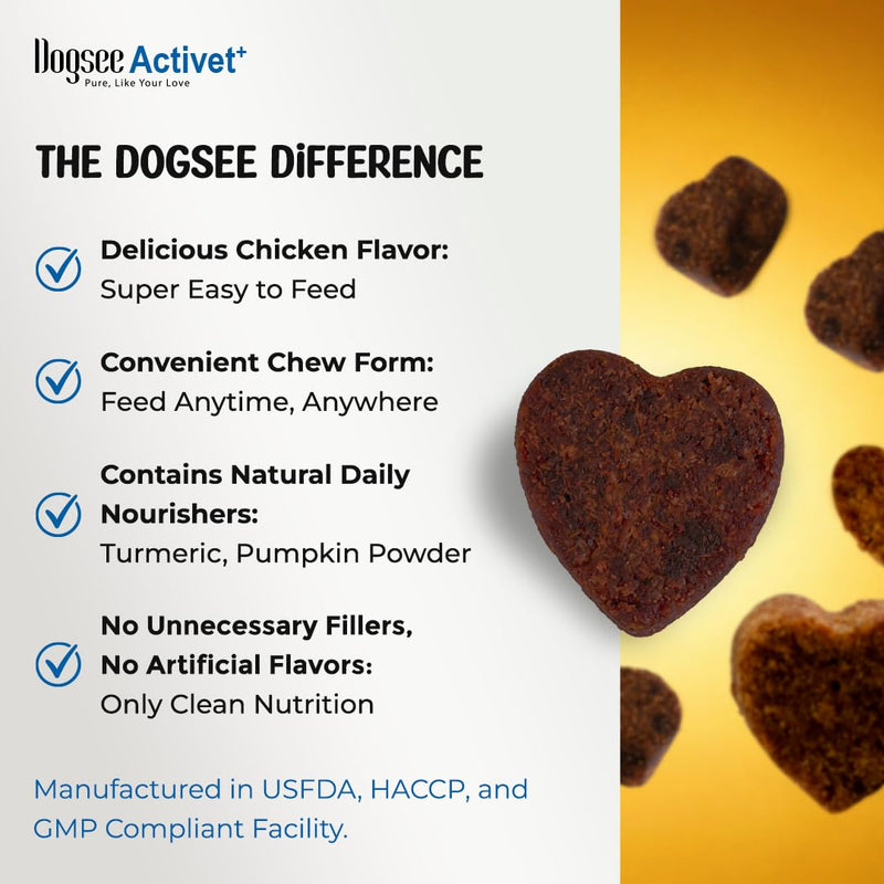Dogsee Activet+ Dog 12 in 1 Multivitamin Supplement Chews, with Vitamins, Minerals, Probiotics, Omega 3 & Glucosamine for Overall Dog Health, Chicken Flavor – 90 Chews Multivitamin- Chicken