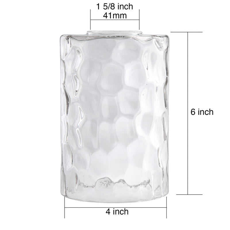 3 Pack Clear Hammered Glass Lamp Shade Replacement Globe Cover, 6" Tall, Water Ripple Cylinder Glass Lampshade for Lighting Fixture Chandelier Pendant Light Wall Sconce, 1-5/8 Inch Fitter