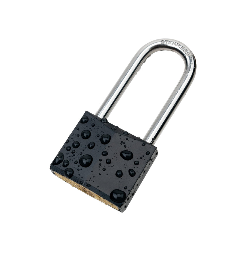 6-Pack Keyed Alike Locks, Black Covered Brass Keyed Padlock with Stainless Steel Long Shackle, 1-9/16 Inch Lock Body, Rustproof Locks for Gate Fence Hasp Cabinet Toolbox Gym or School Locker 6 Pack Long Black