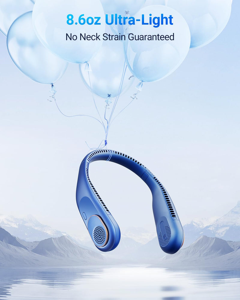 SWEETFULL Portable Neck Fan 360° Cooling Bladeless Personal Fan | No Hair Twisting - 4000mAh USB Rechargeable Wearable Fan for Travel, Birthday Gifts for Men, Women, Mom, and Dad A1 Blue