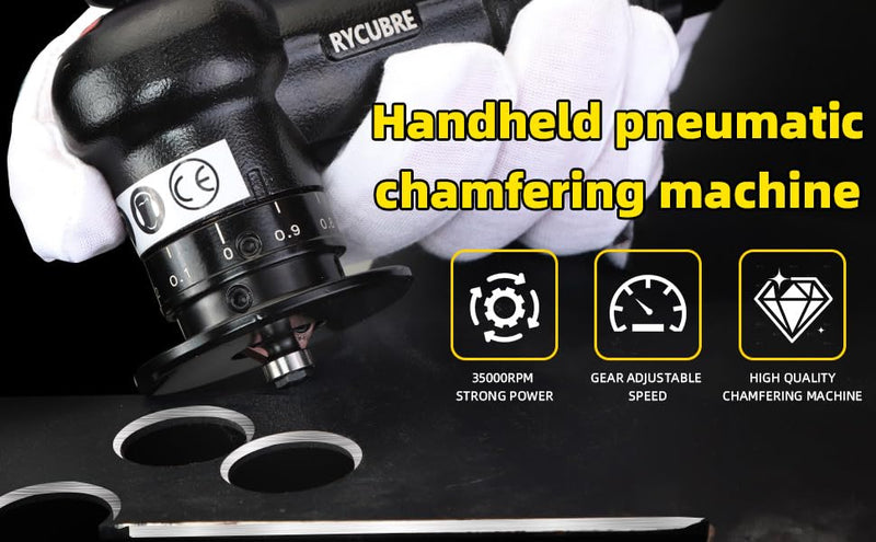 Pneumatic Chamfer Tool - Mini Air Chamfering Machine with 6 C Blades, 6 R Blades & 6 Bearings, 45 Degree Deburring Tool for Metal, Wood, Acrylic - Air Beveling Tool for Precision Work (Yellow) Black